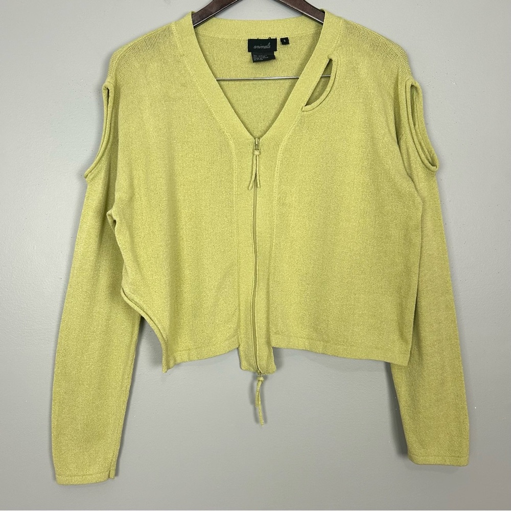 Animale Abstract Zip Cardigan Sweater Women’s Size S Cutouts Art to Wear Knit